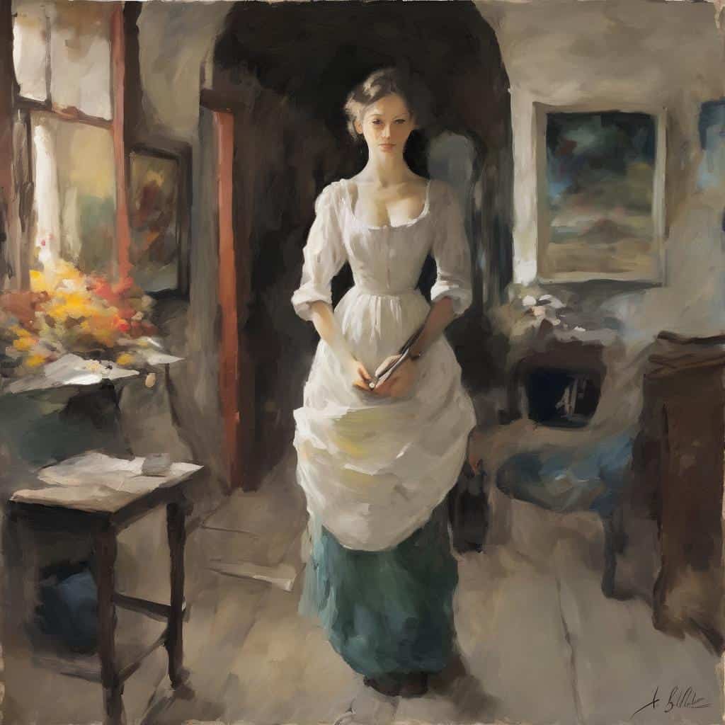 Γυναικεία εικόνα ζωγραφικής σε καμβά, σε στούντιο τέχνης με φωτεινά χρώματα.